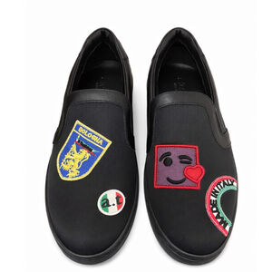 New a. Testoni Made in Italy Black Multi-color Patch Slip-On Loafers Size 6